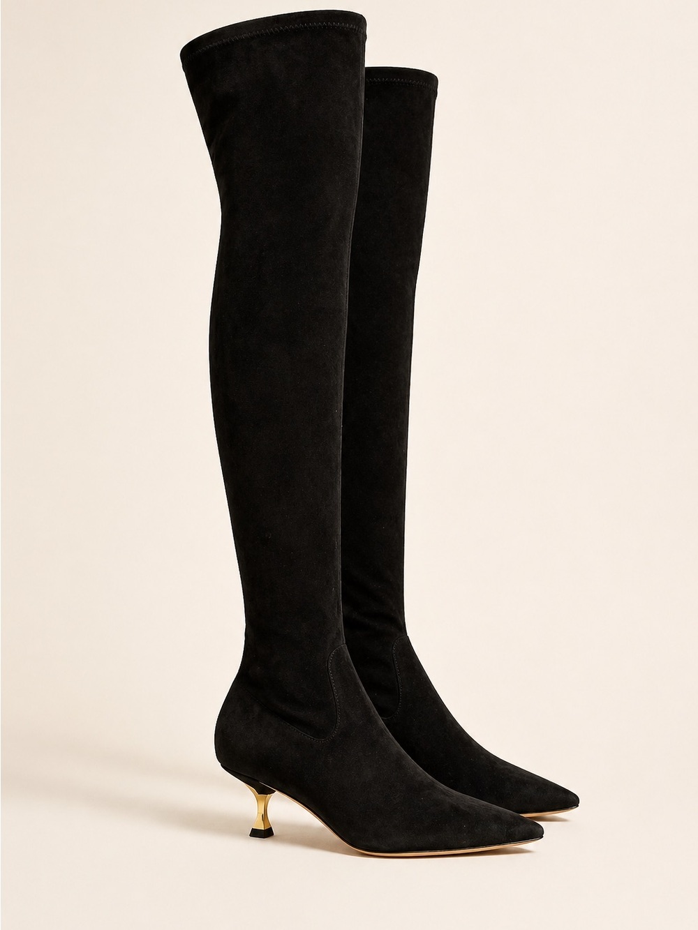 Valentino Garavani OTK Boots Black Stretch Suede Gold Heel 39 / US 8–8.5 NWT - Picture 2 of 10